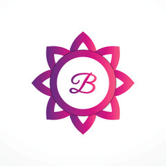 Initial B Logo with Pink Heart Icon. Letter B Concept with Love. Vector Illustration.
