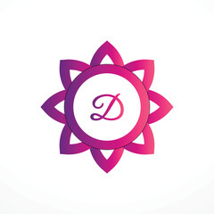 Initial D Logo with Pink Heart Icon. Letter D Concept with Love. Vector Illustration.