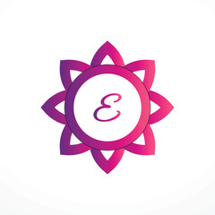 Initial E Logo with Pink Heart Icon. Letter E Concept with Love. Vector Illustration.