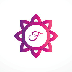 Initial F Logo with Pink Heart Icon. Letter F Concept with Love. Vector Illustration.
