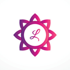 Initial L Logo with Pink Heart Icon. Letter L Concept with Love. Vector Illustration.