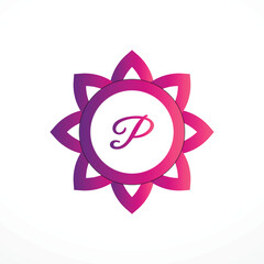 Initial P Logo with Pink Heart Icon. Letter P Concept with Love. Vector Illustration.