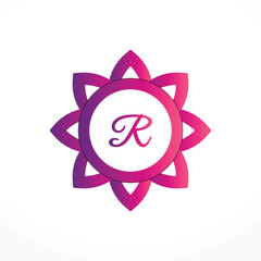 Initial R Logo with Pink Heart Icon. Letter R Concept with Love. Vector Illustration.