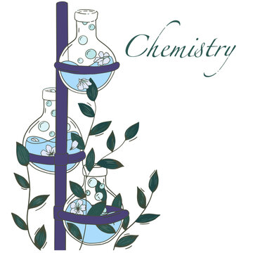 Flat design vector illustration concept of chemical experiment. Chemistry laboratory workplace. Study of chemical reactions