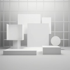 square plate podium on square boxes background, product display pedestal, empty copy space, placement isolated focus, generative ai