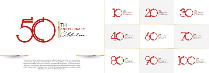 set of anniversary logotype red color and black handwriting for special celebration event