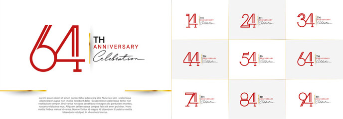 set of anniversary logotype red color and black handwriting for special celebration event