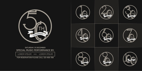 set of anniversary logotype silver color in circle and ribbon for special celebration event