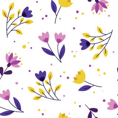 Cute seamless pattern with flowers. Hand drawn floral seamless pattern. Doodle flowers seamless pattern. Template for fashion print, fabric or wallpaper. Seamless vector background.