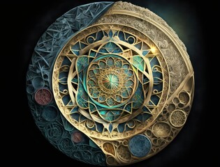 Fractal mandala Sacred geometry background created with Generative AI technology