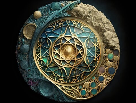 Fractal mandala Sacred geometry background created with Generative AI technology