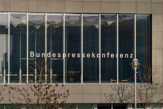 BERLIN, GERMANY - 1. March 2023: Bundespressekonferenz (federal press conference) building exterior. Government building in the capital city. Communication method of the German policy.