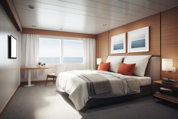 Oceanfront stateroom on an Atlantic liner. Generative AI