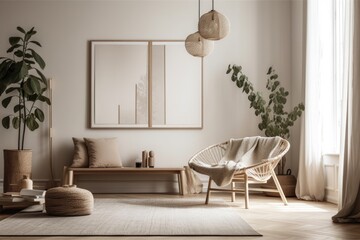 Scandi style mockup frame in an indoor setting. Generative AI