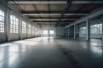 Illustration of a  empty concrete warehouse - Created with Generative ai