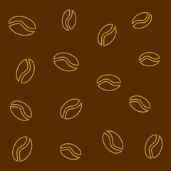 Seamless coffee beans pattern for coffee shop. Vector seamless pattern with coffee beans on brown background in retro style.