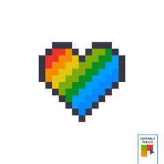 Fototapeta premium 8 bit pixel rainbow heart. Vector Pride pixel heart Valentines Day retro card.