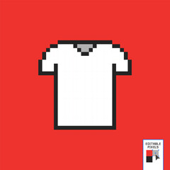 Tee T Shirt Clothing Plain White 8bit Pixel Art. 8 bit pixel t-shirt. vector illustration. yellow background. isolated object