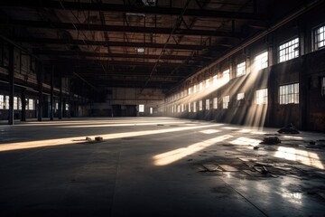 Fototapeta na wymiar Illustration of a empty concrete warehouse - Created with Generative ai