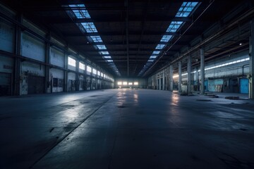Fototapeta na wymiar Illustration of a empty concrete warehouse - Created with Generative ai