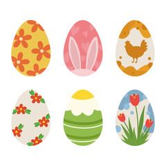 A set of colored easter eggs. Cute easter eggs for decoration. Easter eggs vector icons. Stylish painted eggs for Easter.