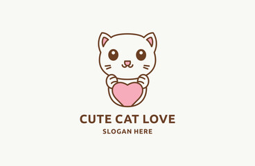 Cute Of Love Pet Logo Design. Love  Cat Pet Logo Template. Modern Design. 