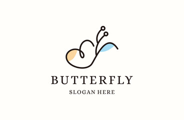 Fototapeta na wymiar Butterfly Logo abstract vector geometric design icon template linear style.