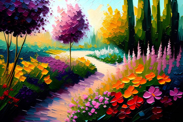 Tree and Floral Pathway Painting
