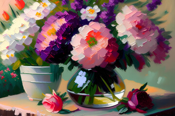 Floral Bouquet Vase Painting