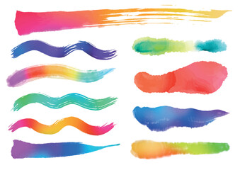 カラフルなグラデーションの水彩のストロークセット