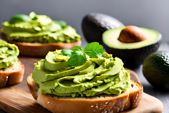 AI generated image of toast with avocado spread. Avocado is a delicious fruit that can be enjoyed in many different ways