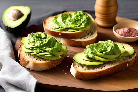 AI generated image of toast with avocado spread. Avocado is a delicious fruit that can be enjoyed in many different ways
