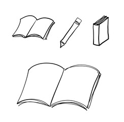 
It is an image of a book and a pen drawn with a black pen.