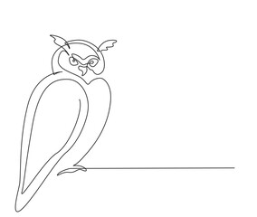 Continuous one line drawing of owl bird. simple barn owl line art vector illustration.