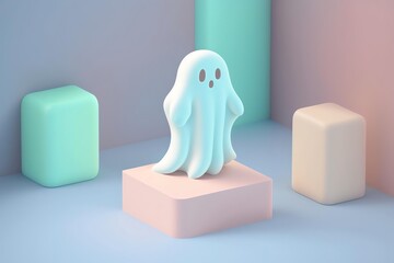 3D Ghost Avatar with Exquisite Detailing and Soft Pastel Coloring in Cartoon Style - obrazy, fototapety, plakaty
