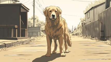 Dog standing. Anime cartoon style drawing. Generative AI technology.