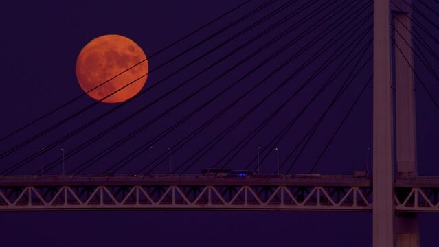 Airplane approaching the full moon -満月を横切る飛行機-