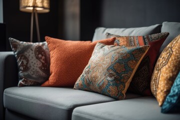 Closeup Sofa pillows, mockup, and decoration idea. Generative AI