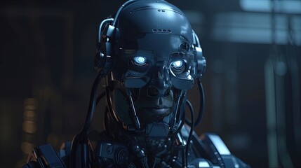 Fototapeta premium The cybernetic mercenary is a skilled fighter for hire, taking on the most dangerous and high-stakes missions. digital art illustration, Generative AI