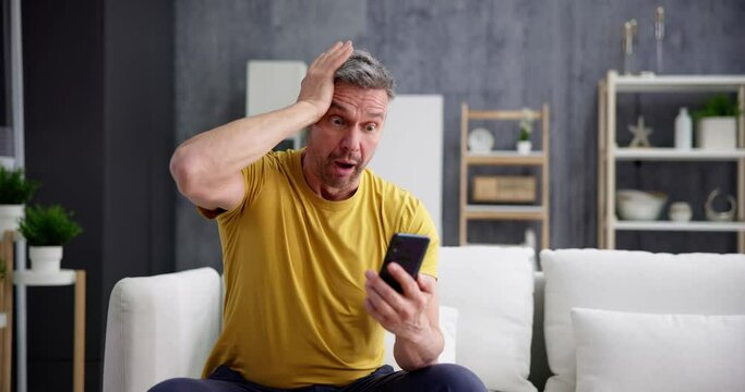 Scam Text Message. Frustrated Confused Man