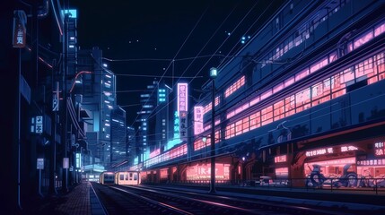 Fototapeta na wymiar Night scene japanese city background. Generative AI technology.