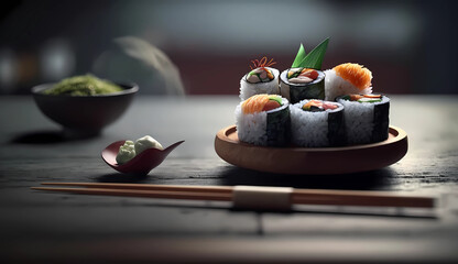 Delicious Japanese Cuisine Sushi with Chopsticks