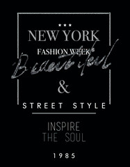 New York City T shirt Design. Print design for t-shirt or apparel. Vector graphic for fashion and printing. You can use silver leaf, glitter, sequin, embroidery etc. to enhance the design.