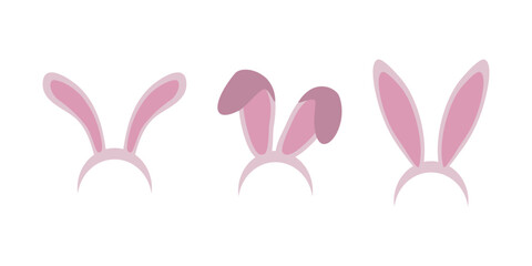 Opaska z króliczymi uszami - Wielkanocna dekoracja. Zabawne uszy w trzech wersjach w różowym jasnym kolorze do dekoracji kartek z życzeniami, plakatów, banerów. Ilustracja wektorowa.