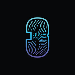 3 Number Fingerprint Logo Design Template Inspiration, Vector Illustration.