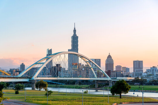  tourist attractions in the city park of taiwan, Asia business concept image, panoramic modern cityscape building in taiwan.