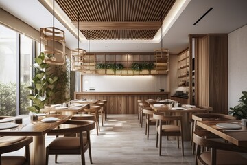 Fototapeta premium The indoor dining room of the hotel. Generative AI