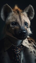 Hyena in a stylish business suit. Portrait of a business animal in a tuxedo. generative ai