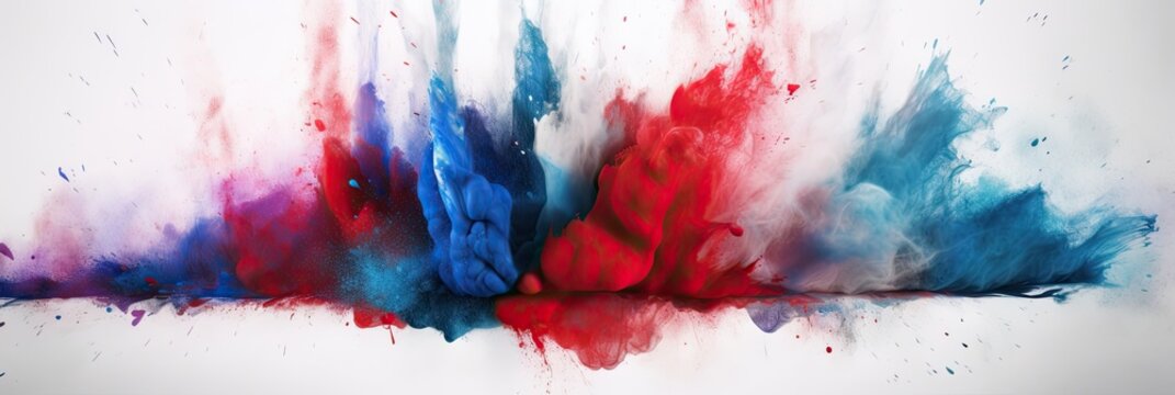 colorful french flag colors blue white red color holi paint powder explosion isolated background. generative ai