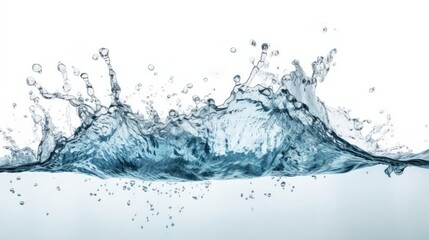 fresh blue natural drink water wave wide panorama with bubbles concept isolated white background, generative ai